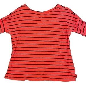 GAP Long Sleeve Easy‎ Tee Boatneck Orange and Navy Blue Striped Shirt Size Small
